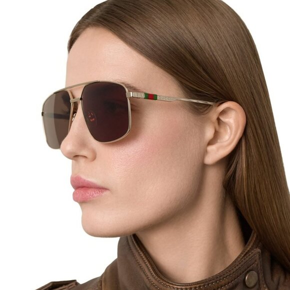Gucci GG1676S 002 Women NAVIGATOR  BRAND NEW Sunglasses Gold Brown Aviator main image 12